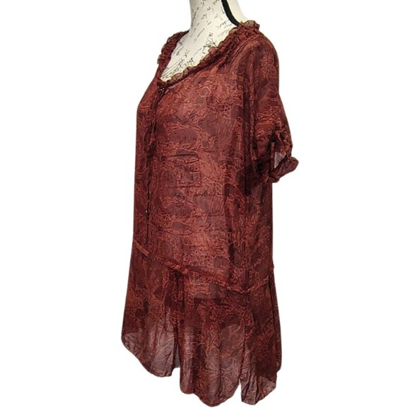 Peruvian Connection Womens Silk Blouse XL Sheer Artisan Crafted Animal Print XL - Picture 7 of 10